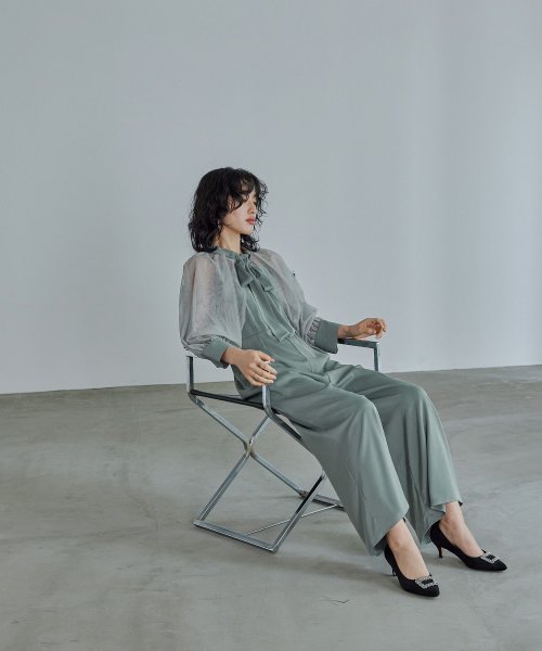 niana ニアナ ボウタイボレロ付きオールインワンパンツドレス パーティードレス 結婚式 セット サロペット ワイドパンツ キャミソール リボン シアー お呼 5cm ニアナ