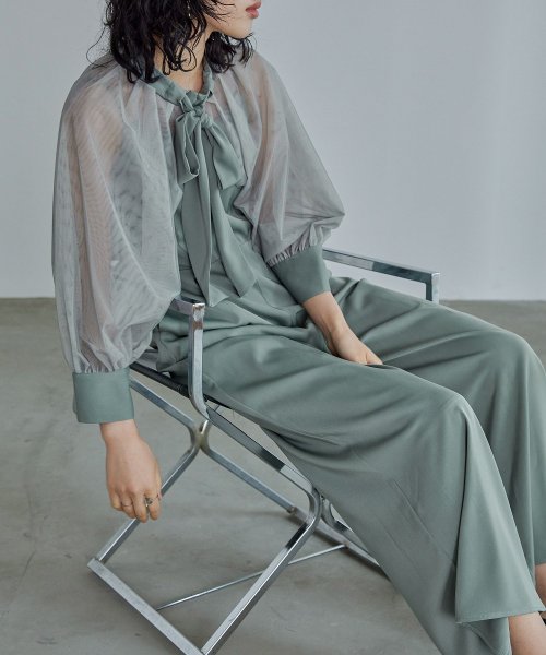 niana ニアナ ボウタイボレロ付きオールインワンパンツドレス パーティードレス 結婚式 セット サロペット ワイドパンツ キャミソール リボン シアー お呼 5cm ニアナ