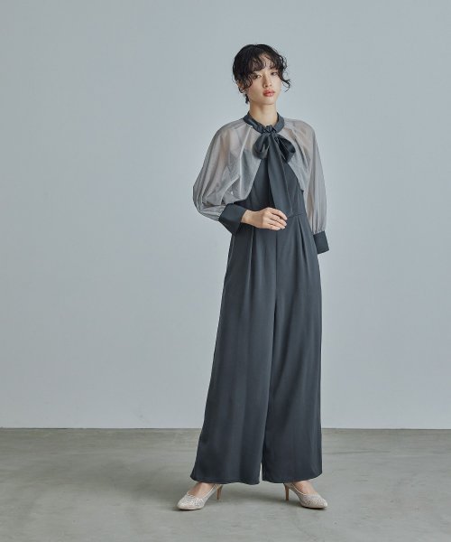 niana ニアナ ボウタイボレロ付きオールインワンパンツドレス パーティードレス 結婚式 セット サロペット ワイドパンツ キャミソール リボン シアー お呼 5cm ニアナ