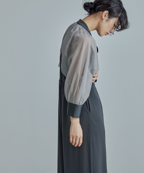 niana ニアナ ボウタイボレロ付きオールインワンパンツドレス パーティードレス 結婚式 セット サロペット ワイドパンツ キャミソール リボン シアー お呼 5cm ニアナ