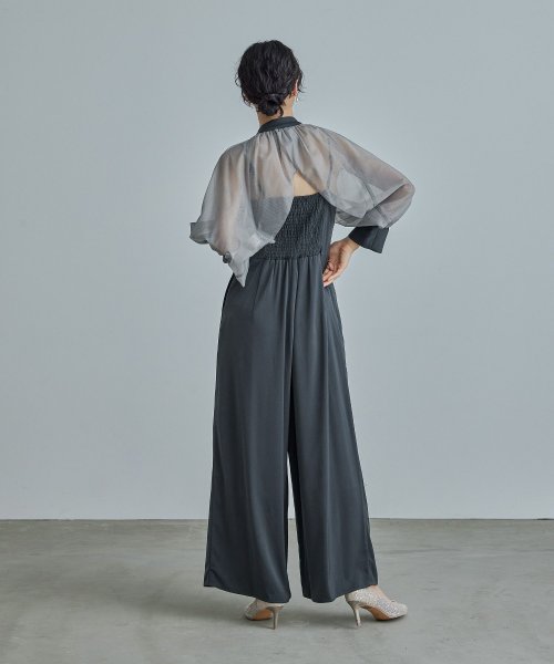 niana ニアナ ボウタイボレロ付きオールインワンパンツドレス パーティードレス 結婚式 セット サロペット ワイドパンツ キャミソール リボン シアー お呼 5cm ニアナ