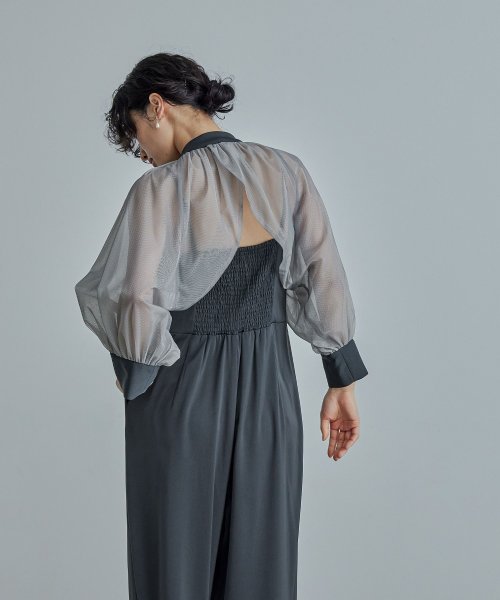 niana ニアナ ボウタイボレロ付きオールインワンパンツドレス パーティードレス 結婚式 セット サロペット ワイドパンツ キャミソール リボン シアー お呼 5cm ニアナ