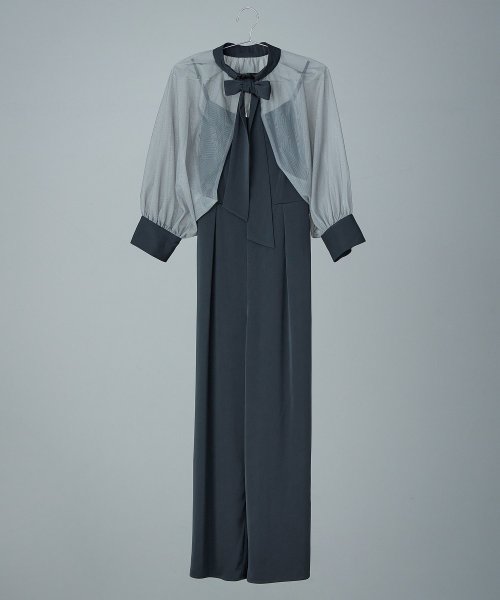 niana ニアナ ボウタイボレロ付きオールインワンパンツドレス パーティードレス 結婚式 セット サロペット ワイドパンツ キャミソール リボン シアー お呼 5cm ニアナ