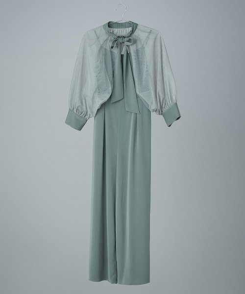 niana ニアナ ボウタイボレロ付きオールインワンパンツドレス パーティードレス 結婚式 セット サロペット ワイドパンツ キャミソール リボン シアー お呼 5cm ニアナ