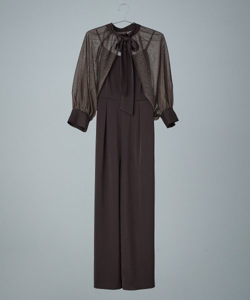 niana ニアナ ボウタイボレロ付きオールインワンパンツドレス パーティードレス 結婚式 セット サロペット ワイドパンツ キャミソール リボン シアー お呼 5cm ニアナ