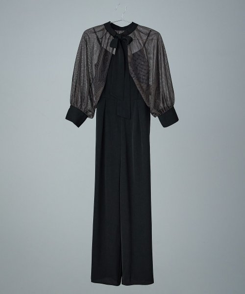 niana ニアナ ボウタイボレロ付きオールインワンパンツドレス パーティードレス 結婚式 セット サロペット ワイドパンツ キャミソール リボン シアー お呼 5cm ニアナ