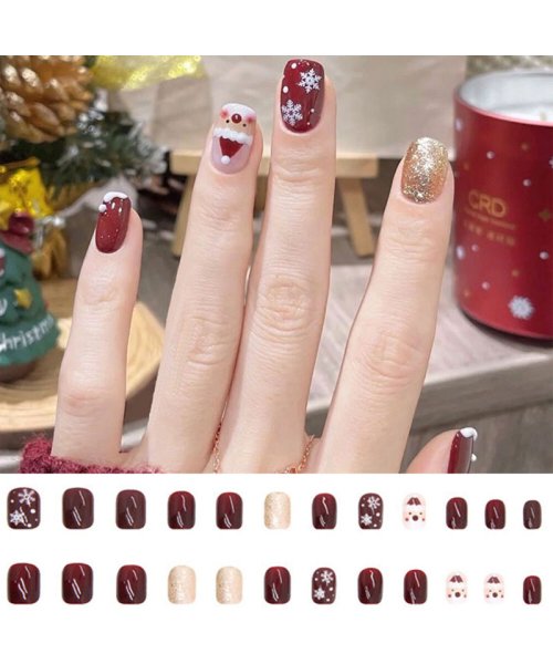 shoppinggo(ショッピングゴー)/ネイルチップ クリスマス デザイン つけ爪 かわいい プレゼン nail 冬 短い爪 ベリーショート ちび爪 付け爪 ジェルネイルレッド/img03