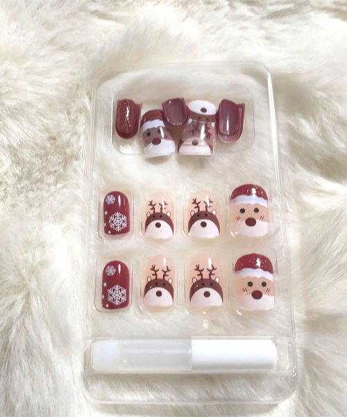 shoppinggo(ショッピングゴー)/ネイルチップ クリスマス デザイン つけ爪 かわいい プレゼン nail 冬 短い爪 ベリーショート ちび爪 付け爪 ジェルネイルレッド/img04