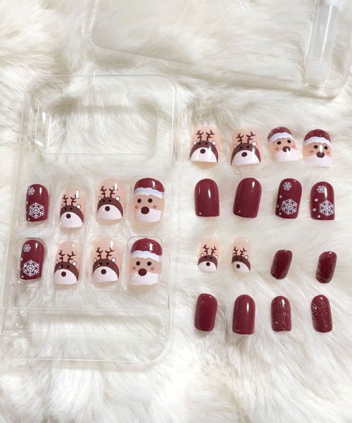 shoppinggo(ショッピングゴー)/ネイルチップ クリスマス デザイン つけ爪 かわいい プレゼン nail 冬 短い爪 ベリーショート ちび爪 付け爪 ジェルネイルレッド/img05