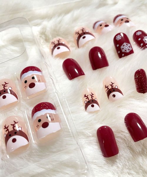 shoppinggo(ショッピングゴー)/ネイルチップ クリスマス デザイン つけ爪 かわいい プレゼン nail 冬 短い爪 ベリーショート ちび爪 付け爪 ジェルネイルレッド/img06