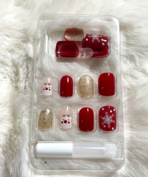 shoppinggo(ショッピングゴー)/ネイルチップ クリスマス デザイン つけ爪 かわいい プレゼン nail 冬 短い爪 ベリーショート ちび爪 付け爪 ジェルネイルレッド/img07