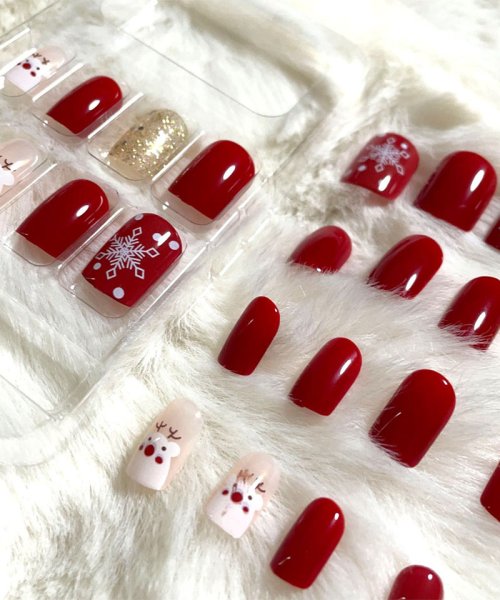 shoppinggo(ショッピングゴー)/ネイルチップ クリスマス デザイン つけ爪 かわいい プレゼン nail 冬 短い爪 ベリーショート ちび爪 付け爪 ジェルネイルレッド/img09