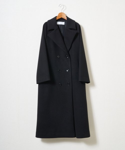 【Audrey and John Wad】ビッグカラーロングチェスターコート 着用サイズ：M　着用カラー：ブラック