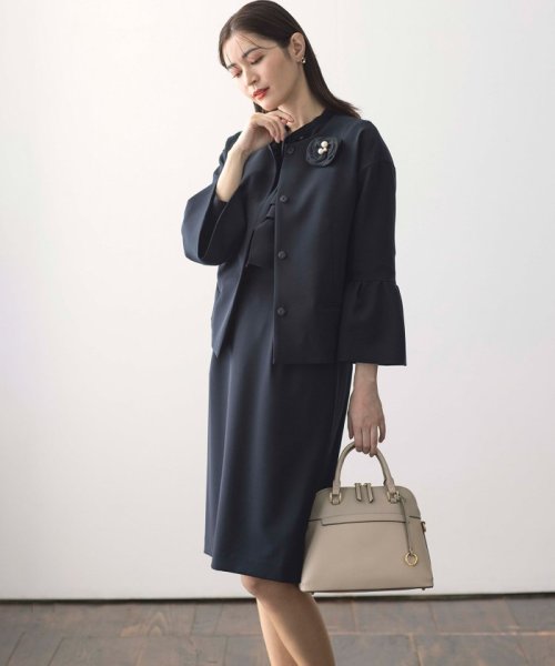 【VERY3月号掲載・NAVY】コンフォータブルドレープ ジャケット ノーカラージャケット S1840234583(14025円)