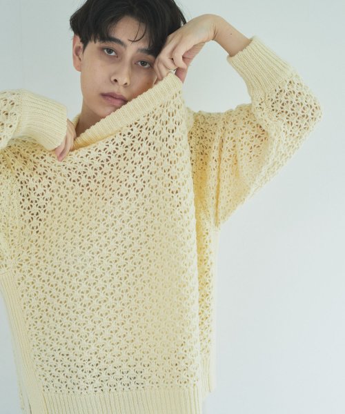 【Audrey and John Wad】レース柄透かし編みニットプルオーバー 