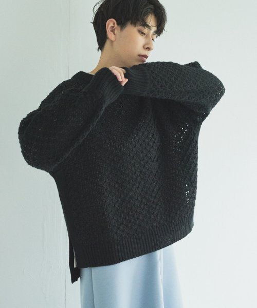 【Audrey and John Wad】レース柄透かし編みニットプルオーバー 