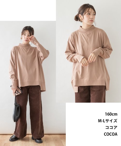 atONE(アットワン)/ハイネックビッグヘムランダムカットソー 大きいサイズ レディース トップス Tシャツ M L LL 3L 4L 5L 黒 グレーベージュ グレージュ ココア/img03