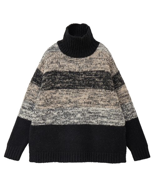 CLANE(クラネ)/GRADATION BORDER WIDE KNIT TOPS /img01