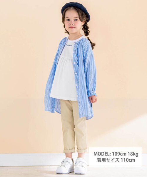 Noeil aime BeBe(ノイユ　エーム　べべ)/ストライプ前立てフリルワンピース&AラインTシャツセット(80~130cm)/img01