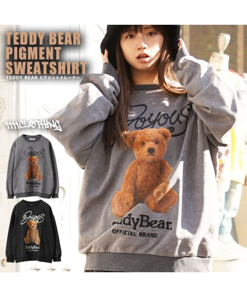 1111clothing(ワンフォークロージング)/◆TEDDY BEAR ピグメントトレーナー◆ クルースウェット メンズ ピグメント スウェット レディース ビッグスウェット ビッグトレーナー トレーナー/img01