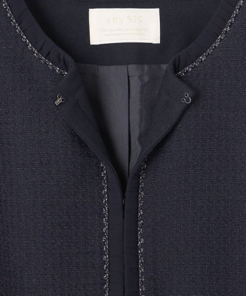 リップルボーダーストレッチ ノーカラージャケット  Y1421304615(10850円)