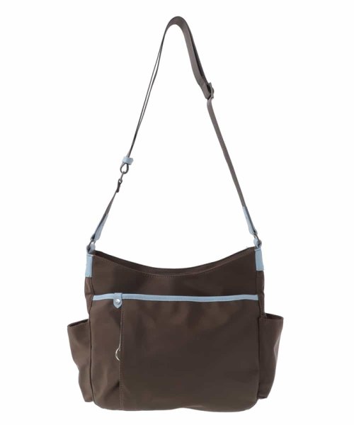 [撥水・ペットボトルホルダー付]アクセントレザーショルダーバッグ 