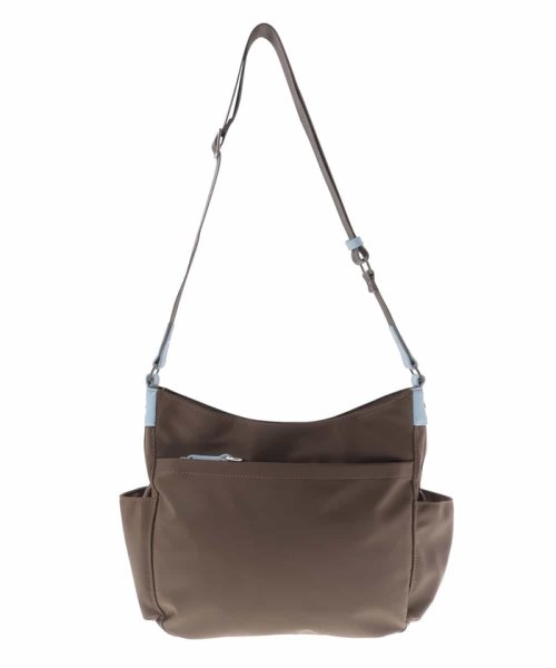 [撥水・ペットボトルホルダー付]アクセントレザーショルダーバッグ 