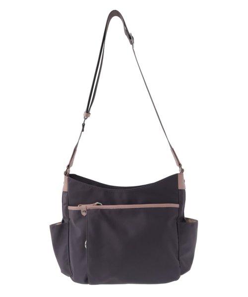 [撥水・ペットボトルホルダー付]アクセントレザーショルダーバッグ 