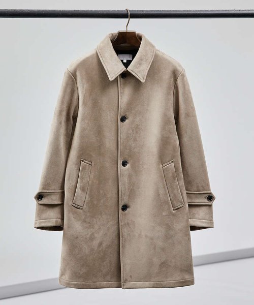 【ネオスエード】裏フリース ステンカラーコート / バルマカーンコート モデル：H180 B93 W76 H94 着用サイズ：48ブラック