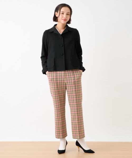 【お出かけ服】後ろウエストゴム のびのびチェックのクロップドパンツ【MIROGLIO LANA】 