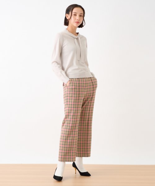 【お出かけ服】後ろウエストゴム のびのびチェックのクロップドパンツ【MIROGLIO LANA】 