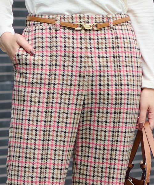 【お出かけ服】後ろウエストゴム のびのびチェックのクロップドパンツ【MIROGLIO LANA】 