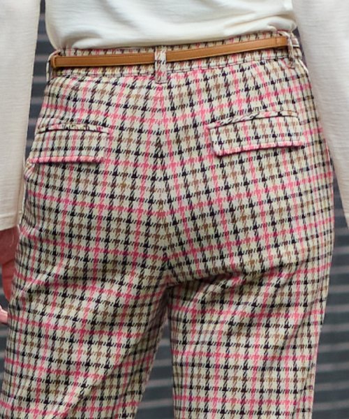 【お出かけ服】後ろウエストゴム のびのびチェックのクロップドパンツ【MIROGLIO LANA】 