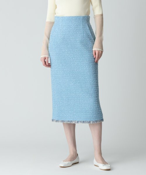 【セットアップ対応商品】ジオリカラメツイードハイウエストタイトスカート こちらの商品はボトムス単品でのお届けになります フィッティングモデル 詳細画像 172cm B82 W66 H92　着用サイズ：02