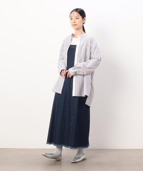 セール】イージーケア ストライプ バンドカラーシャツ(505821573 