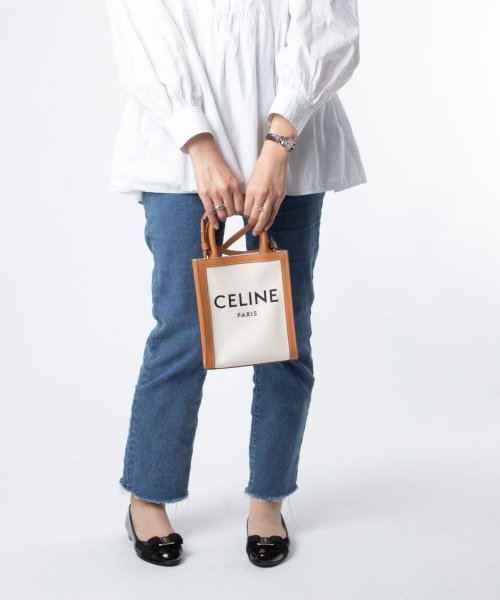 セリーヌ CELINE 19330 ショルダーバッグ レディース バッグ ミニ バーティカル カバ ハンドバッグ 斜め掛け 肩掛け プリントキャンバス ロゴ M バッグ 長さ