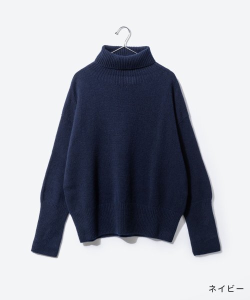 アイランドタイド ISLAND TIDES EY 18336 ニット レディース 長袖 タートルネック プルオーバー ラムズウール リブ編み タートルニット 秋 