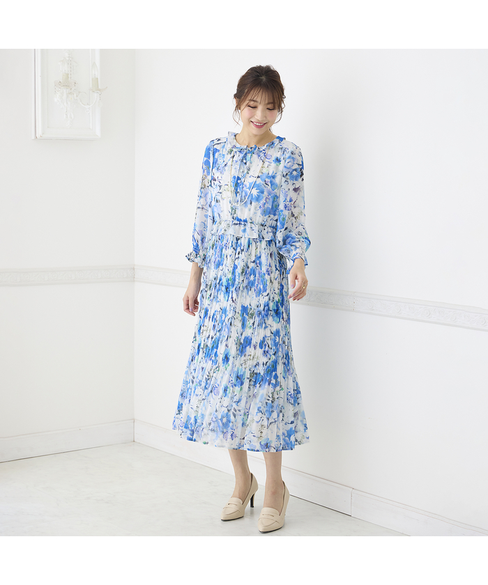 ローズティアラ RoseTiara ぼかしフラワープリーツワンピース