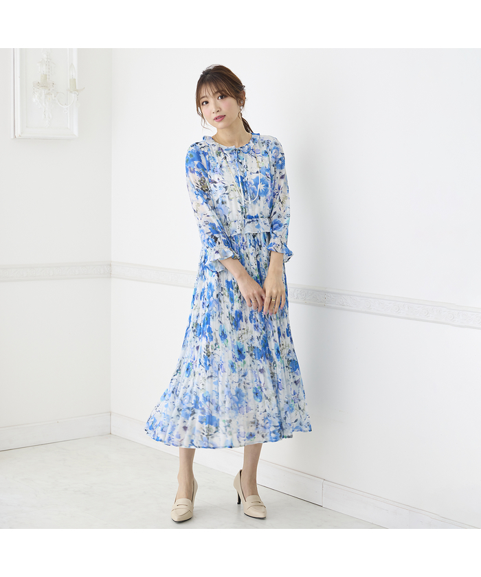 ローズティアラ RoseTiara ぼかしフラワープリーツワンピース