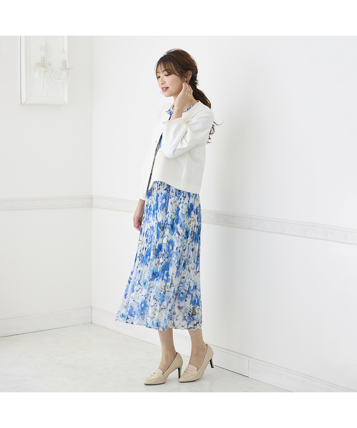 ローズティアラ RoseTiara ぼかしフラワープリーツワンピース