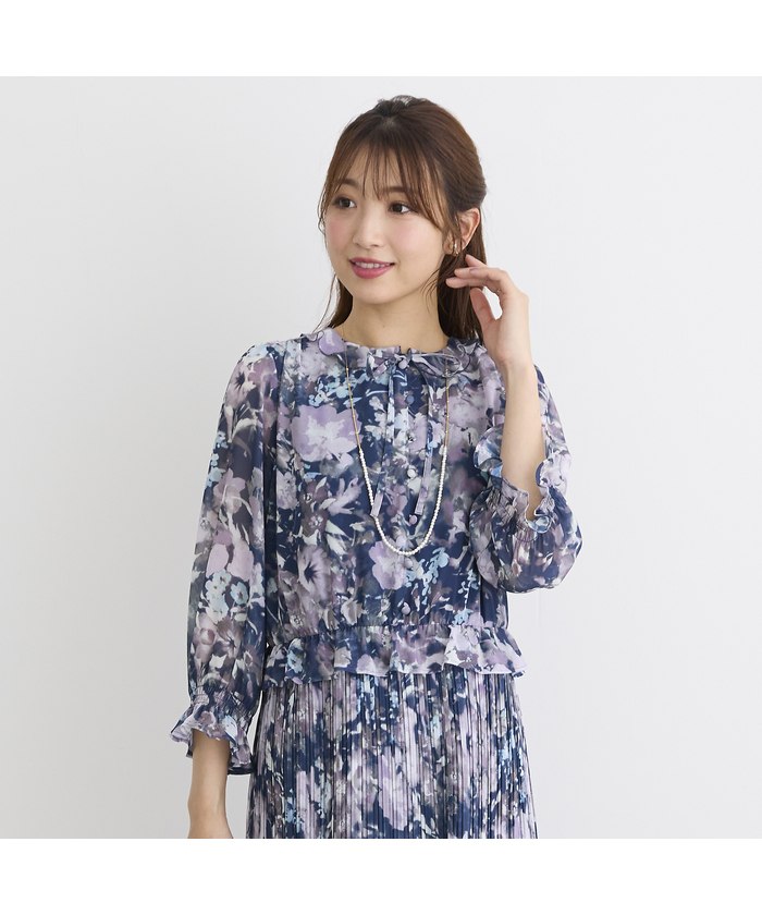 ローズティアラ RoseTiara ぼかしフラワープリーツワンピース