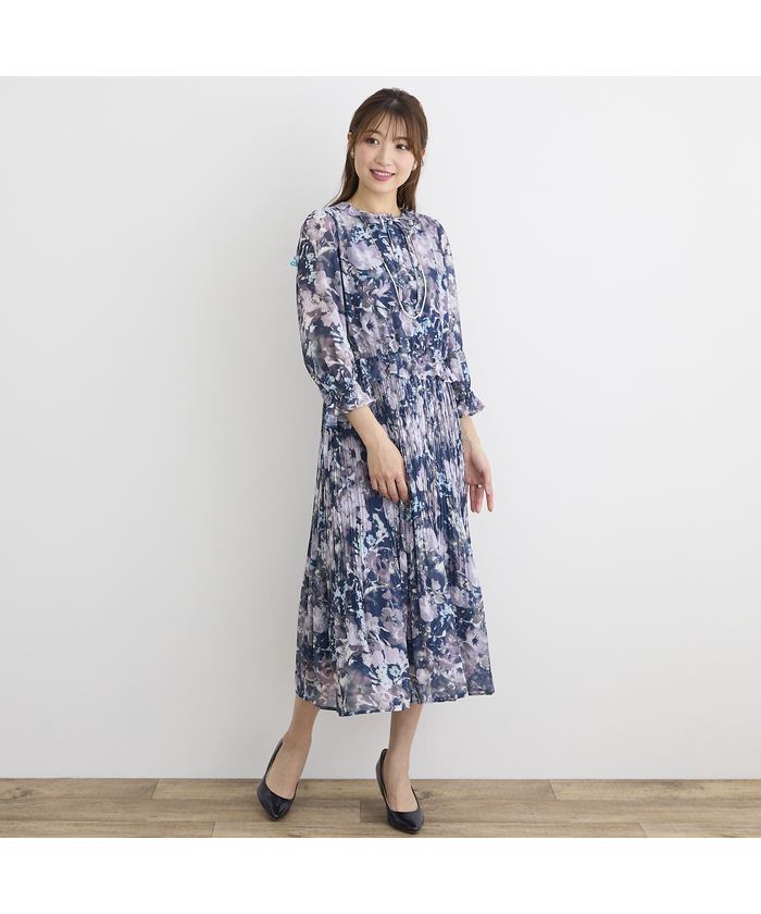 ローズティアラ RoseTiara ぼかしフラワープリーツワンピース