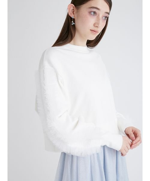 チュールフリルスリーブスウェット 予めご了承ください