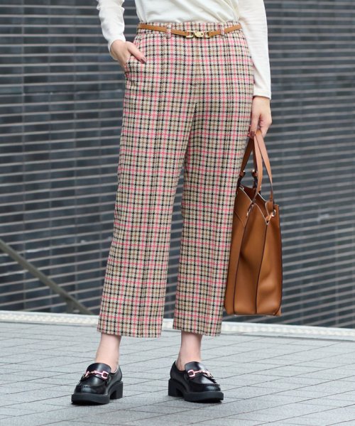 【お出かけ服】後ろウエストゴム のびのびチェックのクロップドパンツ【MIROGLIO LANA】 