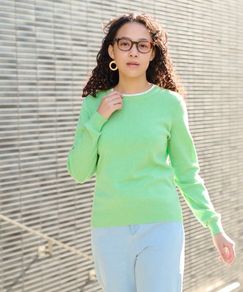 洗える 衿ぐり配色ニット 