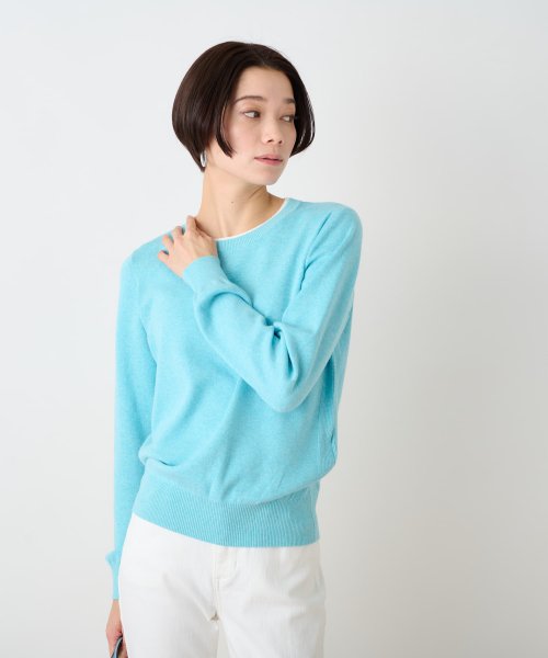 洗える 衿ぐり配色ニット 