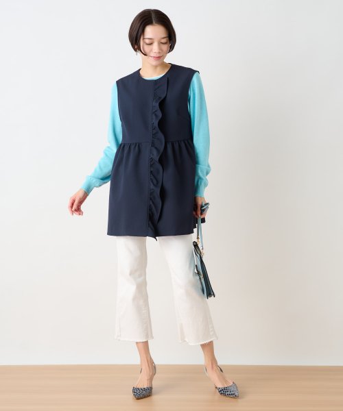 洗える 衿ぐり配色ニット 