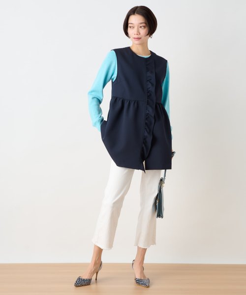 洗える 衿ぐり配色ニット 