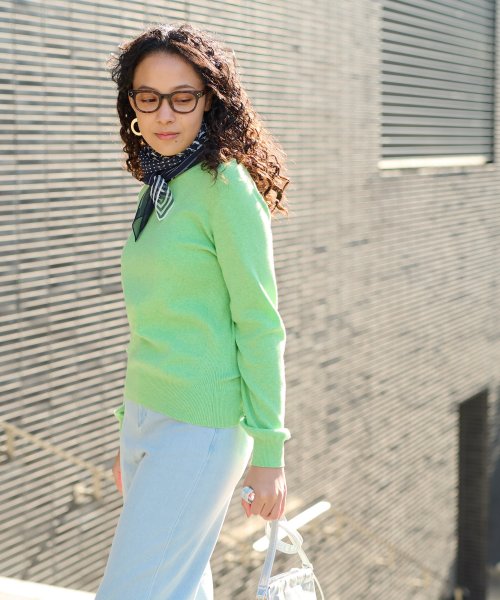 洗える 衿ぐり配色ニット 