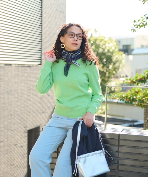 洗える 衿ぐり配色ニット 